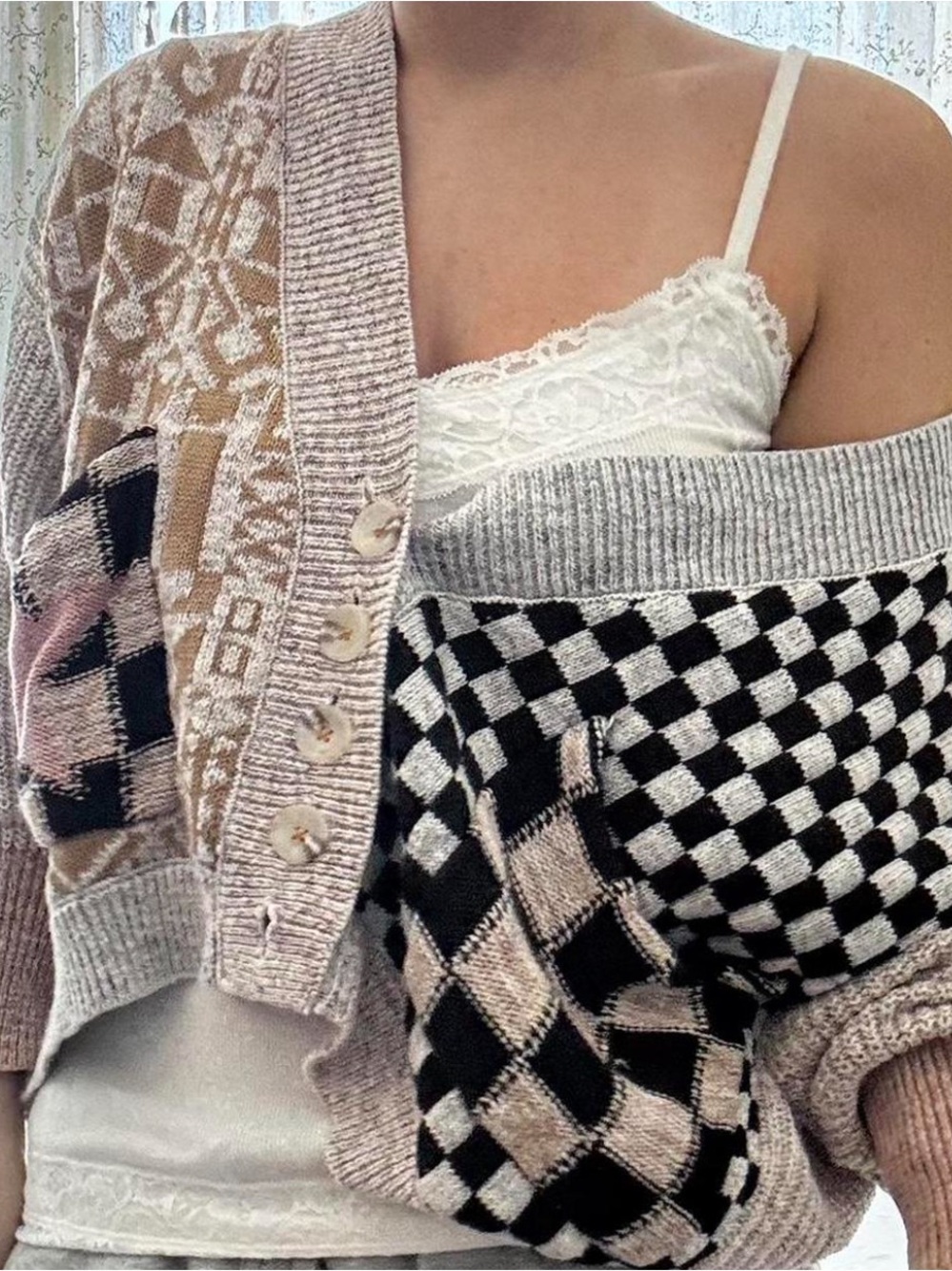 Pilcro Mixed-Pattern Cardigan